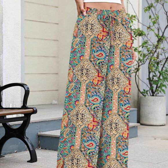 Wide Leg Pants Woman Palazzo Pants High Waisted Drawstring Summer Fall Lounge Ca - Picture 5 of 6